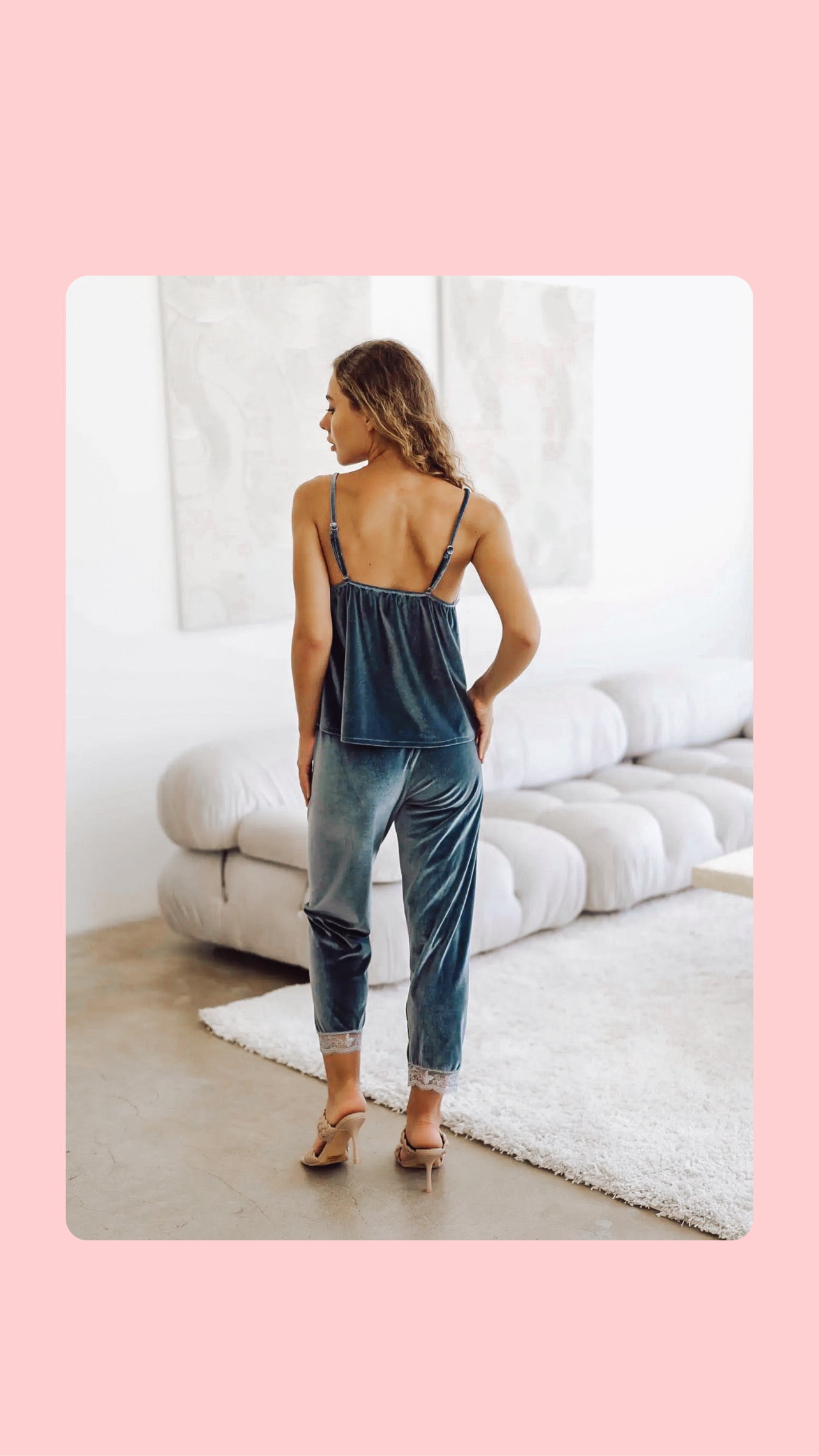 Blue-Grey Velvet Velour Dreamy Pajama Set